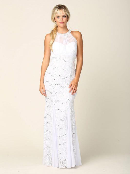 Simple Long Halter Wedding Dress - The Dress Outlet