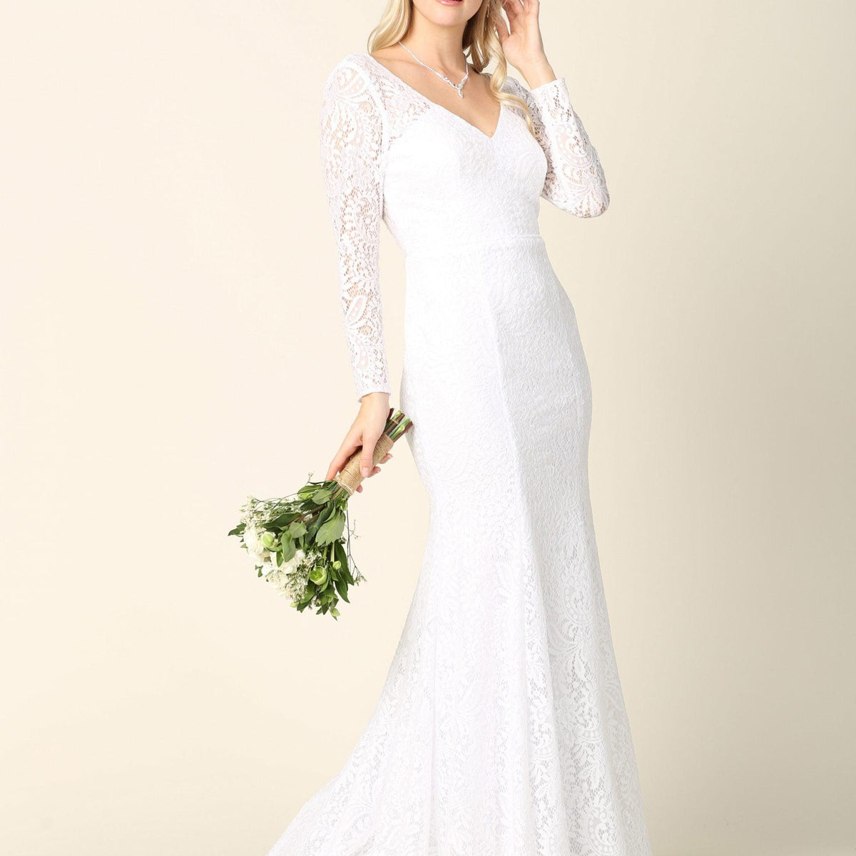 simple lace long sleeve wedding dress Ladivine CDS433W