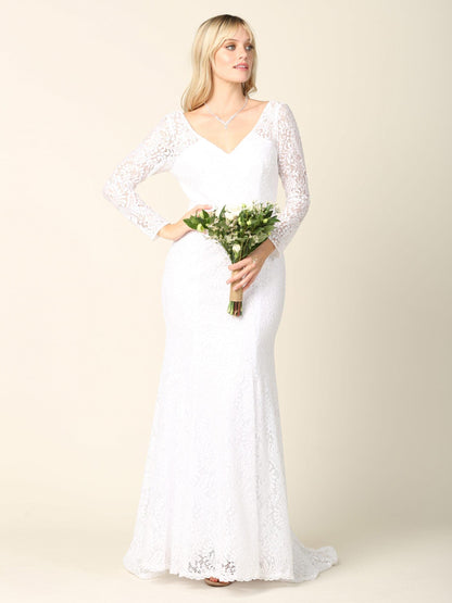 Simple Long Sleeve Lace Wedding Dress - The Dress Outlet