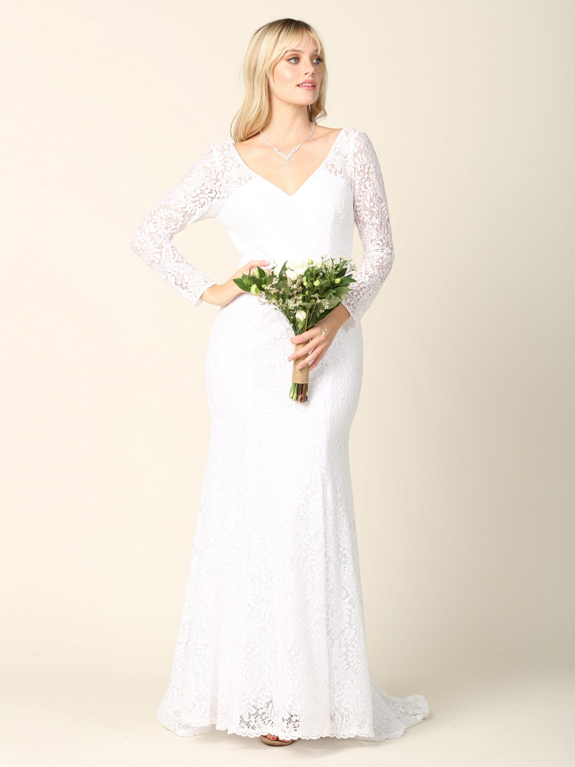 Simple Long Sleeve Lace Wedding Dress