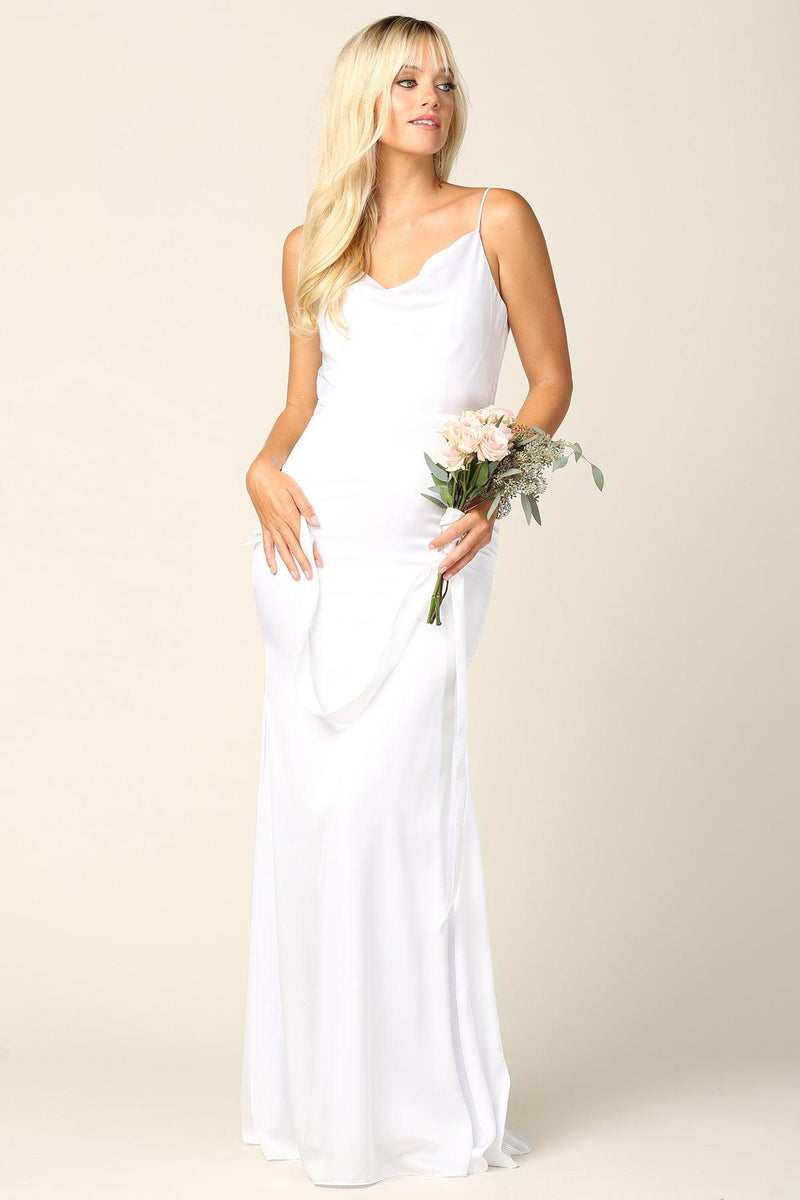 Simple Spaghetti Strap Satin Long Wedding Dress - The Dress Outlet