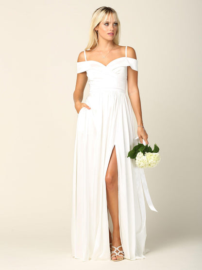 Simple Wedding Dress Long Off Shoulder Bridal Gown - The Dress Outlet
