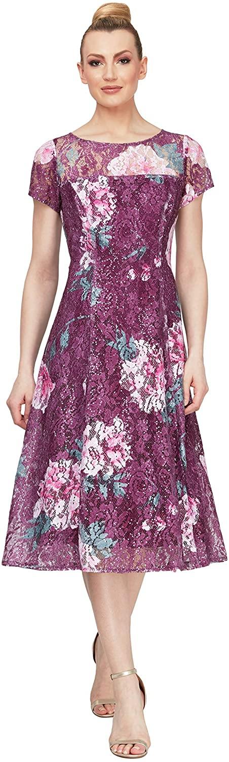 SL Fashions Floral Midi Formal Dress 9119375 - The Dress Outlet