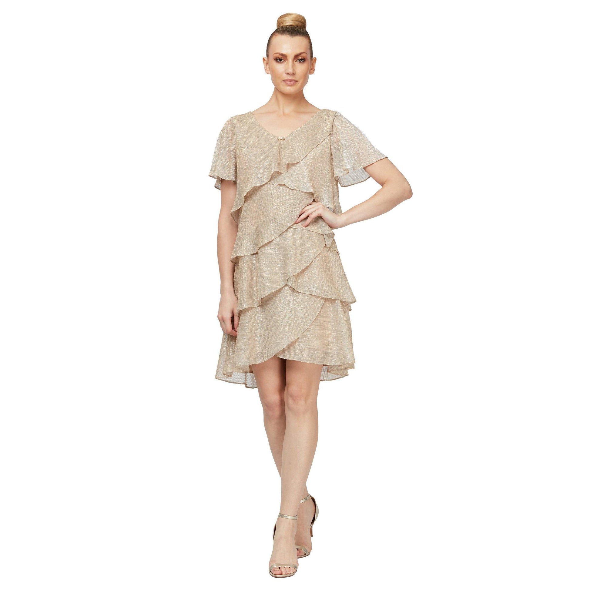 SL Fashions 9155124 High Low Ruffle Tired Dress