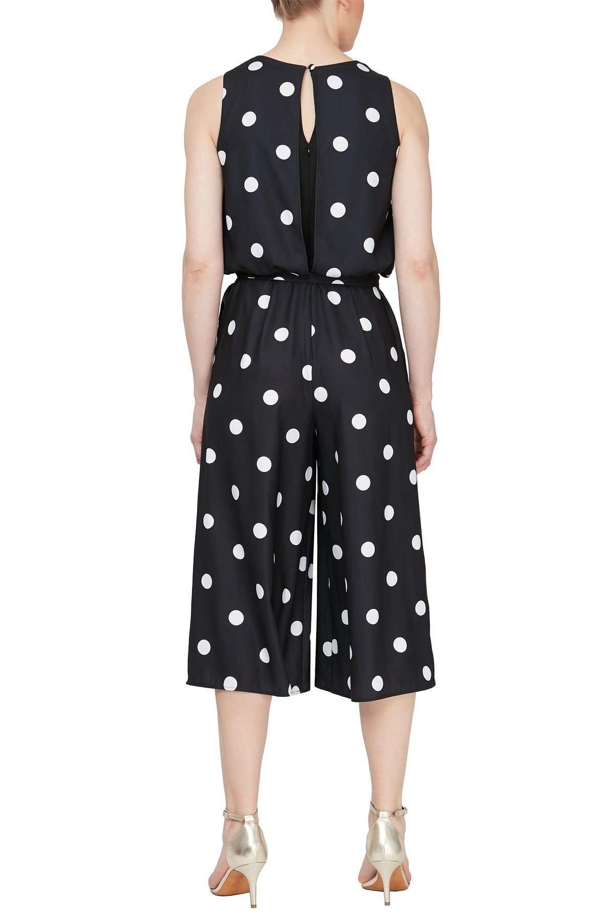 SL Fashions 9160183 Polka Dot Blouson Cropped Jumpsuit