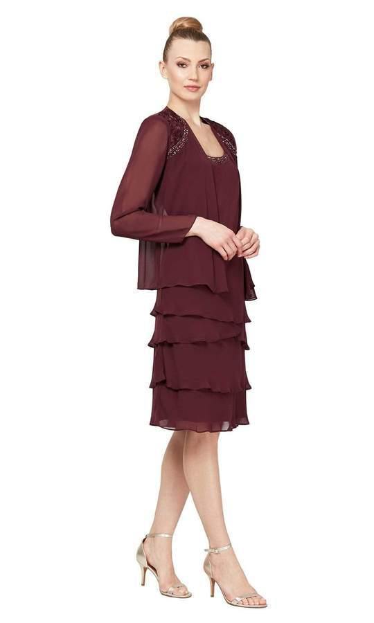 SL Fashions Short Beaded Tiered Jacket Dress 122372 - The Dress Outlet