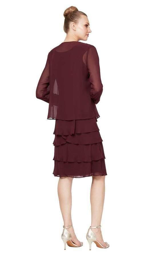 SL Fashions Short Beaded Tiered Jacket Dress 122372 - The Dress Outlet