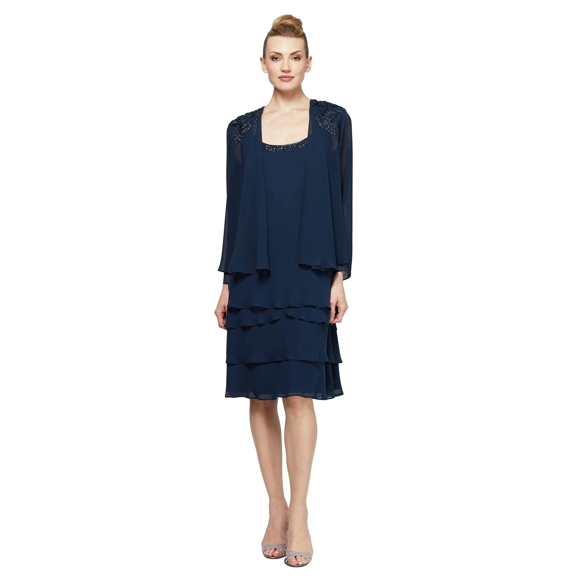 SL Fashions Short Beaded Tiered Jacket Dress 122372 - The Dress Outlet