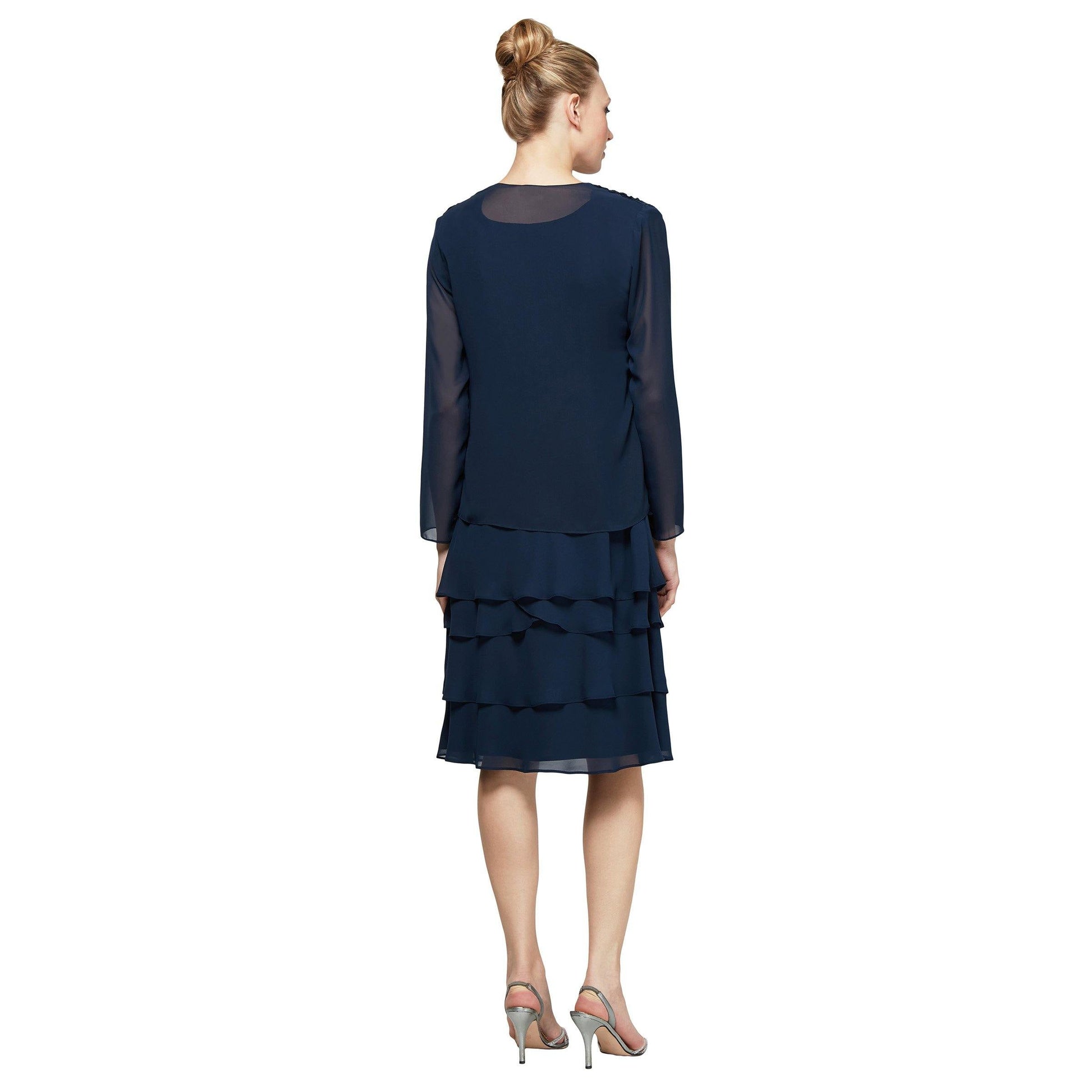 SL Fashions Short Beaded Tiered Jacket Dress 122372 - The Dress Outlet