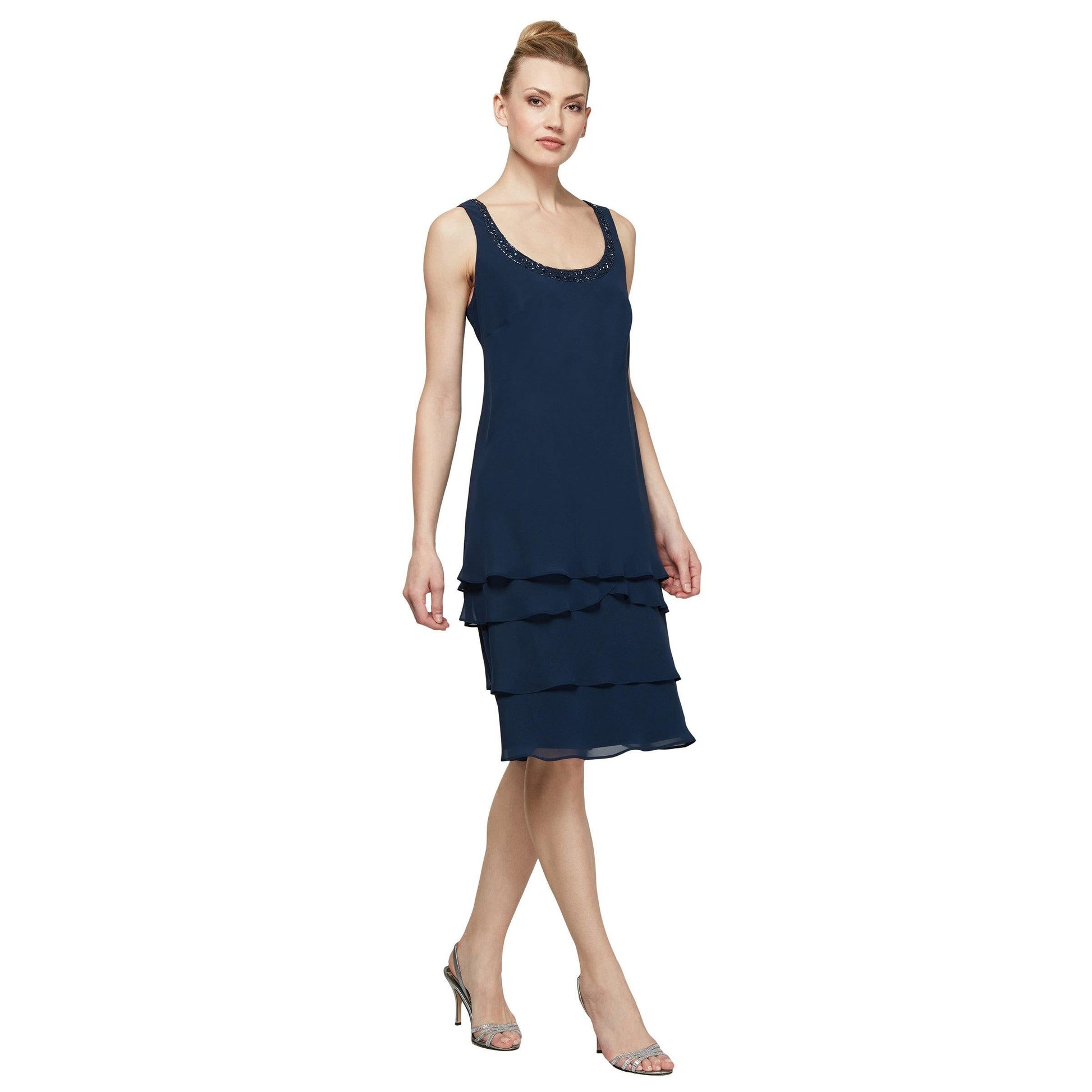 SL Fashions Short Beaded Tiered Jacket Dress 122372 - The Dress Outlet