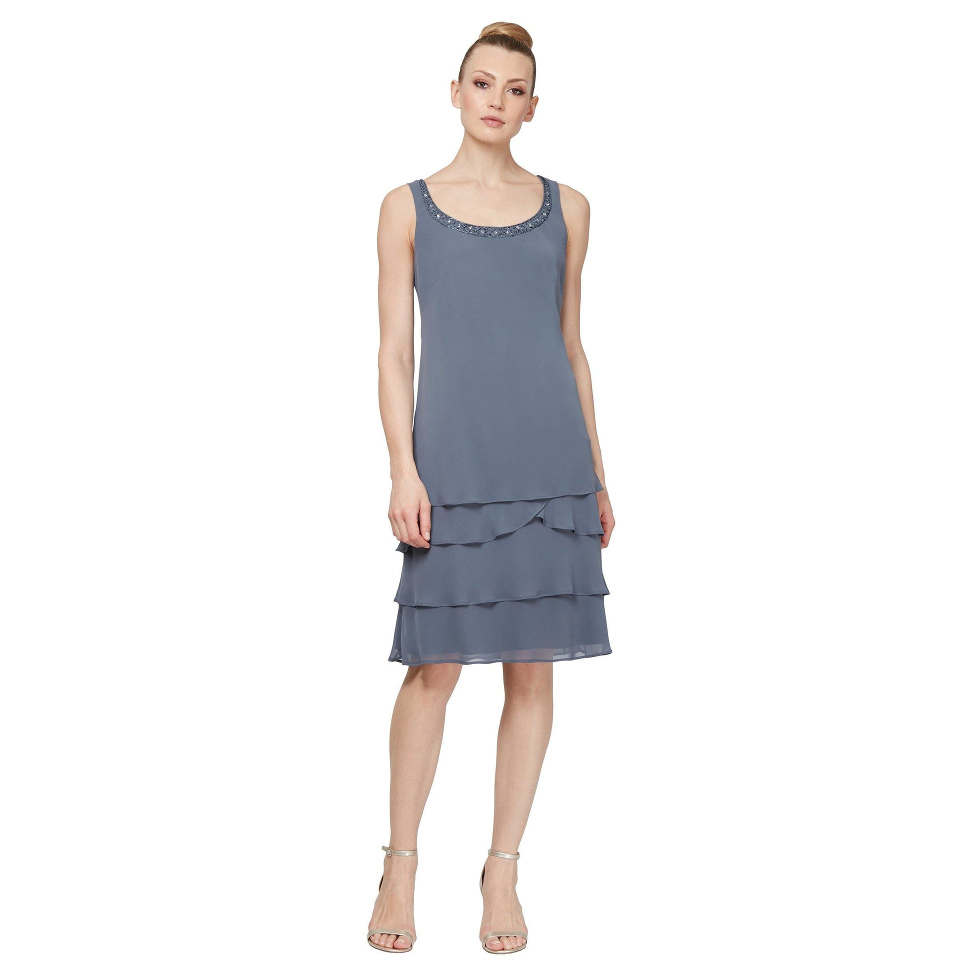 SL Fashions Short Beaded Tiered Jacket Dress 122372 - The Dress Outlet