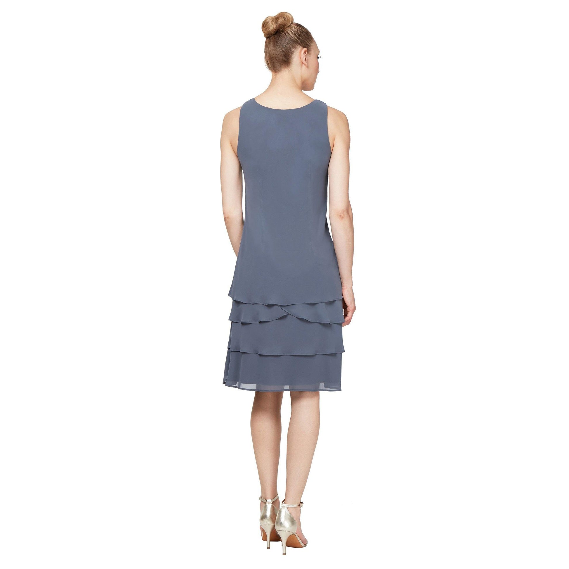 SL Fashions Short Beaded Tiered Jacket Dress 122372 - The Dress Outlet