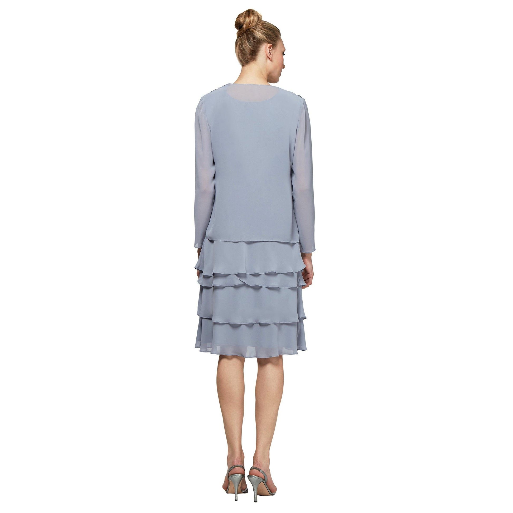 SL Fashions Short Beaded Tiered Jacket Dress 122372 - The Dress Outlet