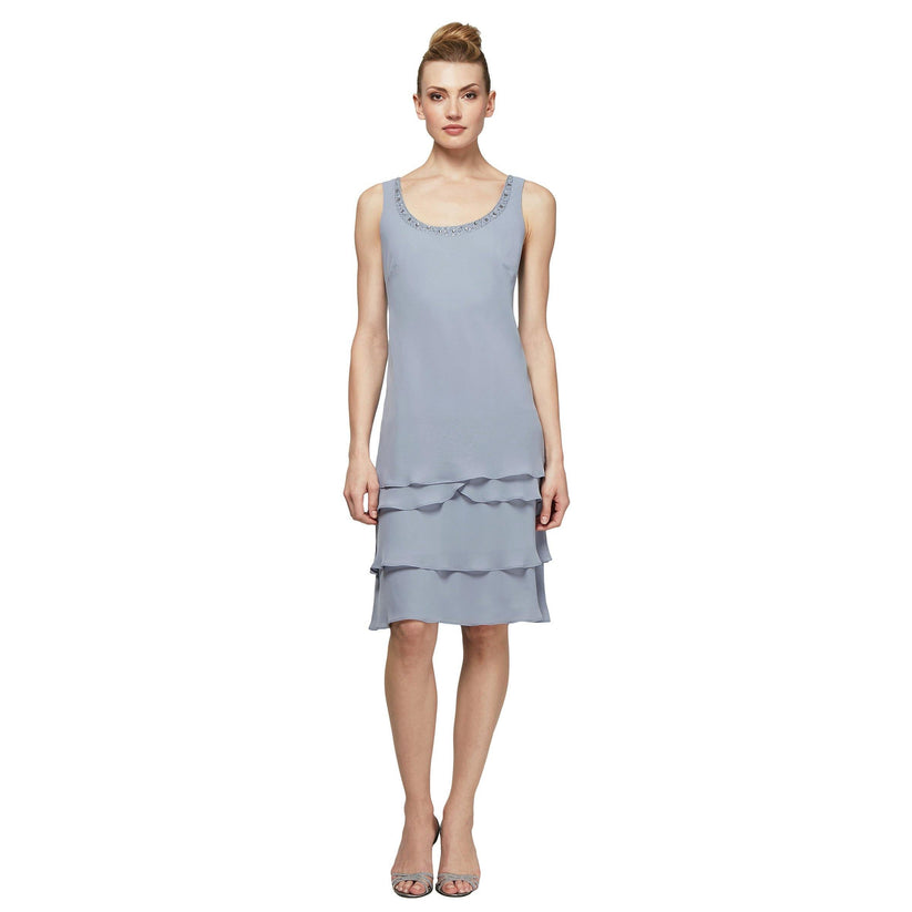 Navy SL Fashions 122372 Short Beaded Tiered Jacket Dress for $149.0 ...
