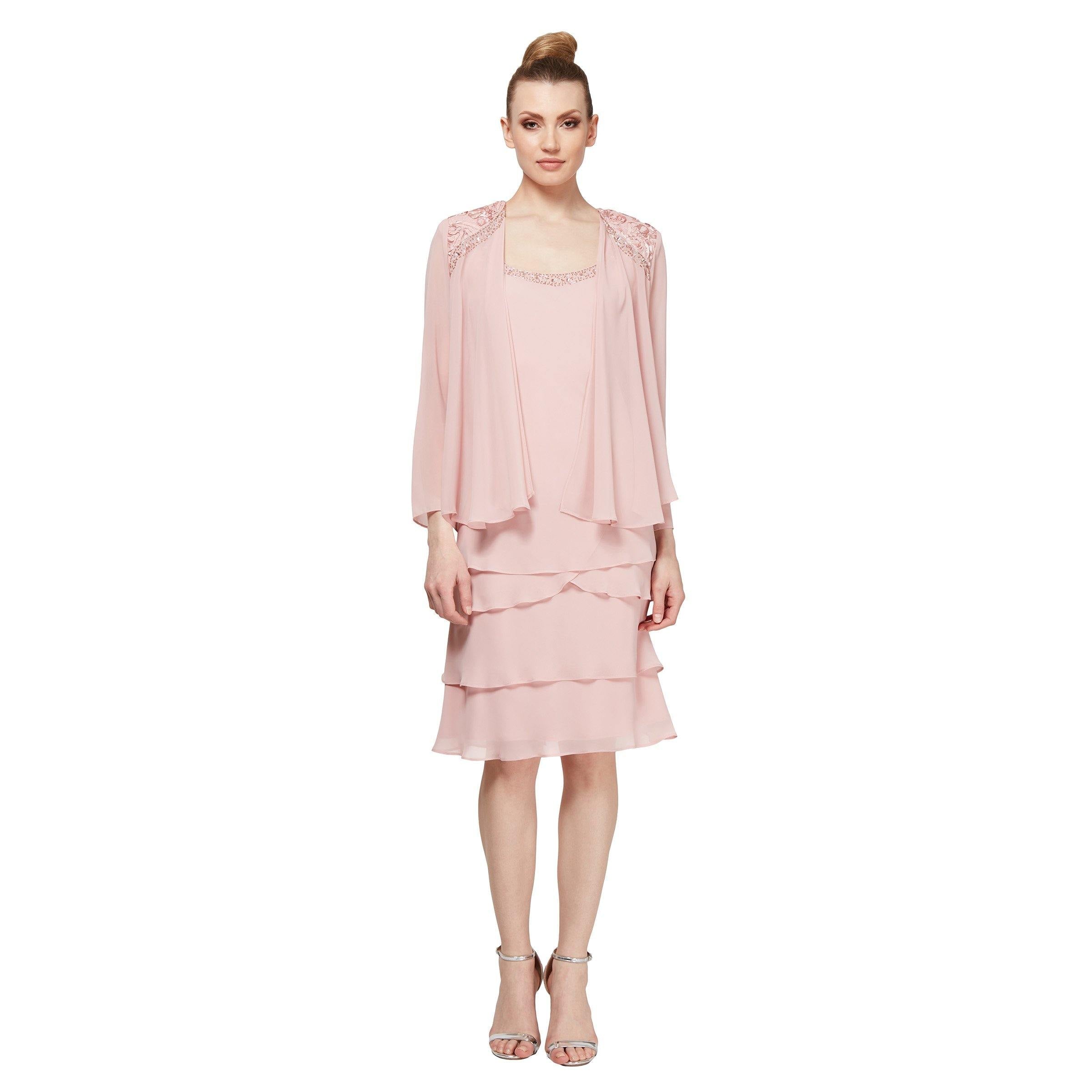 SL Fashions Short Beaded Tiered Jacket Dress 122372 - The Dress Outlet