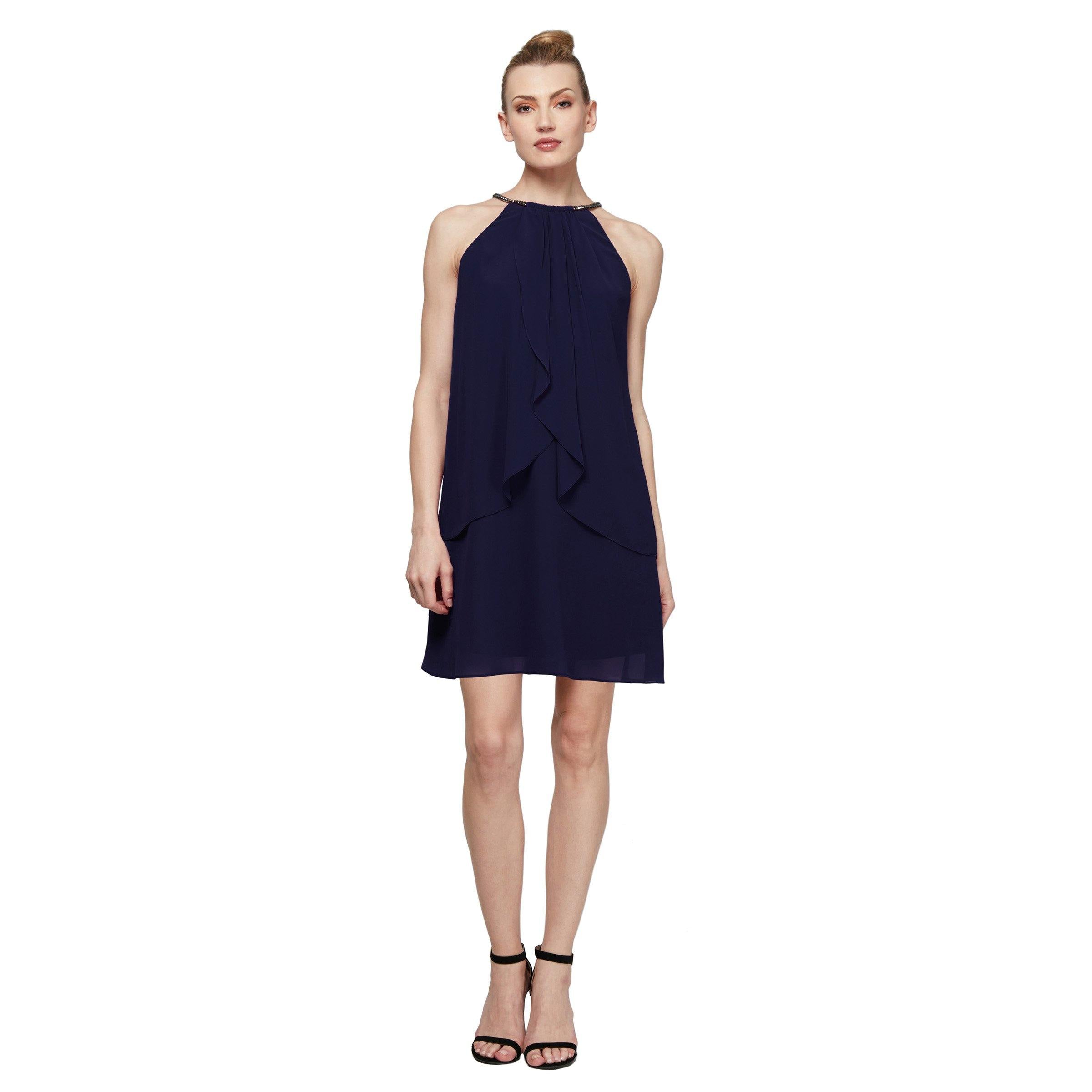 Beaded Neck Sleeveless Short Dress Beaded Neck Sleeveless Short Dress