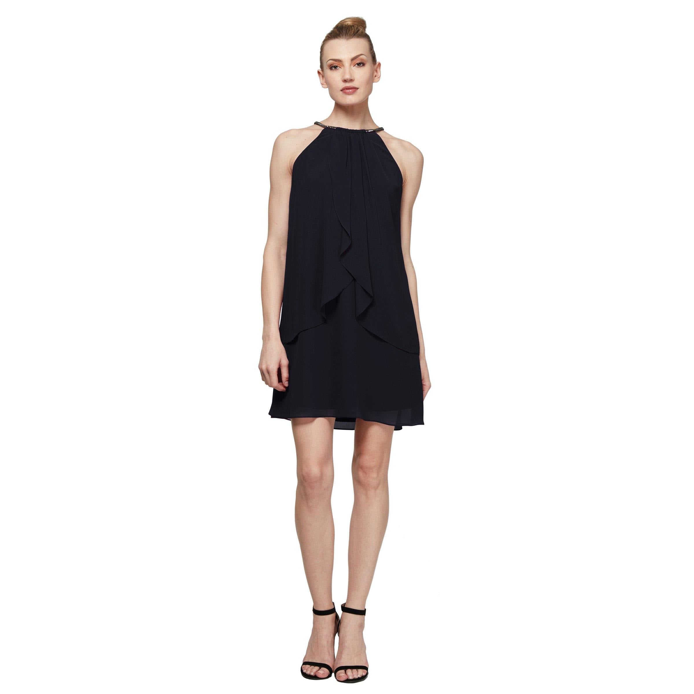 Beaded Neck Sleeveless Short Dress