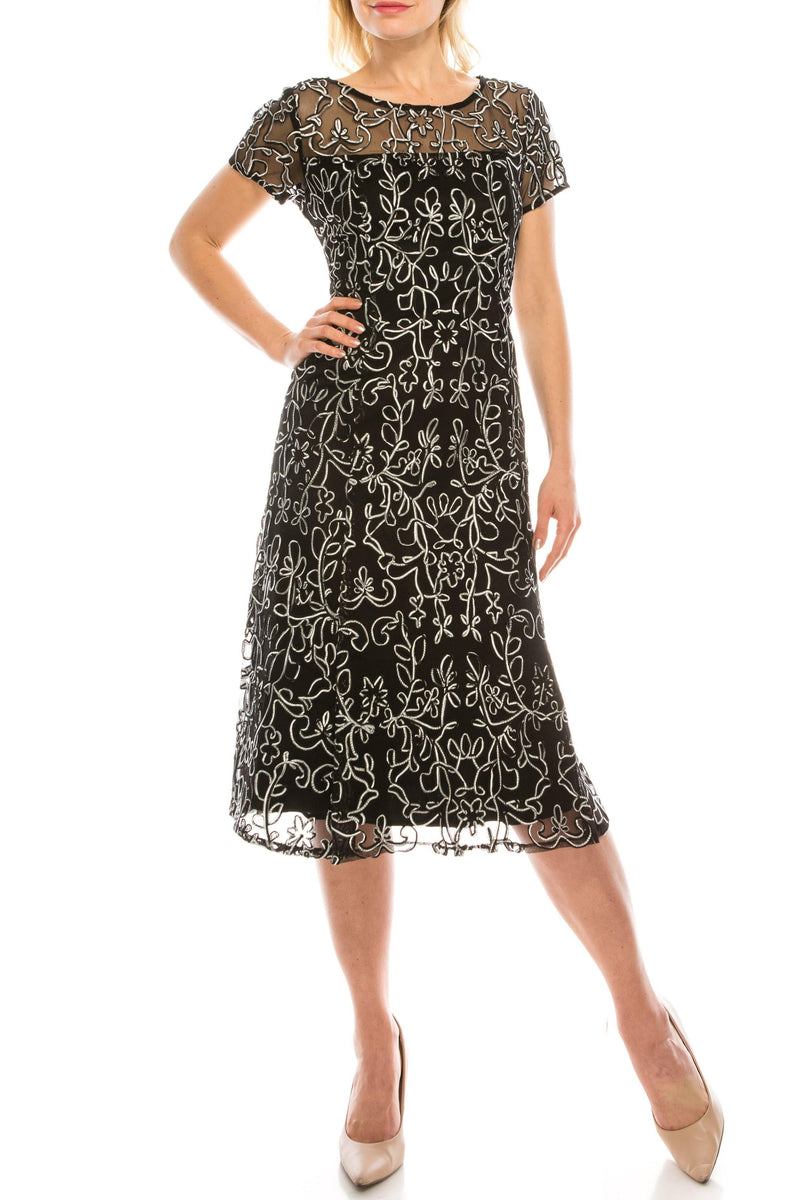 SL Fashions Short Cocktail Mesh Evening Dress 9120251 - The Dress Outlet