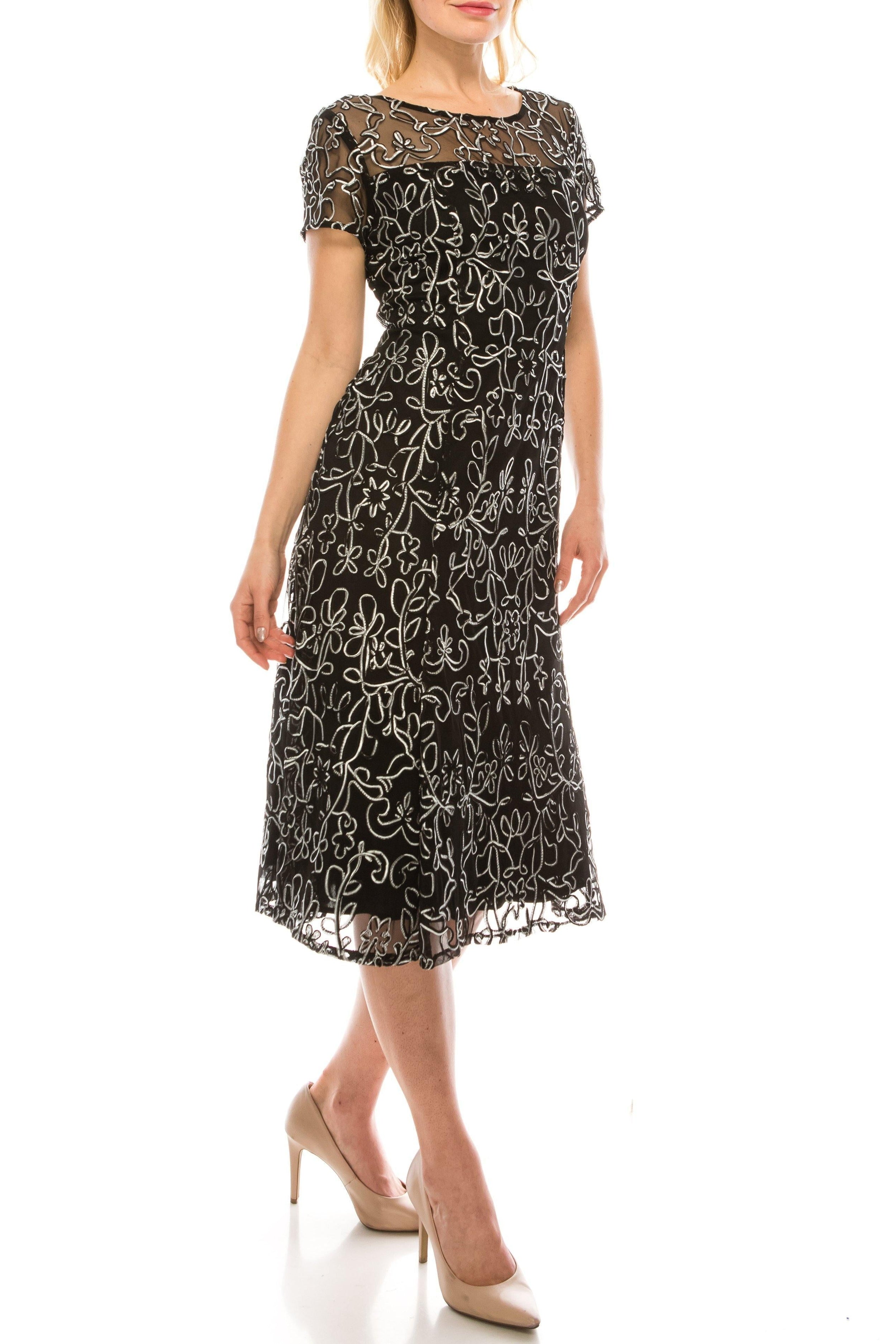 SL Fashions Short Cocktail Mesh Evening Dress 9120251 - The Dress Outlet