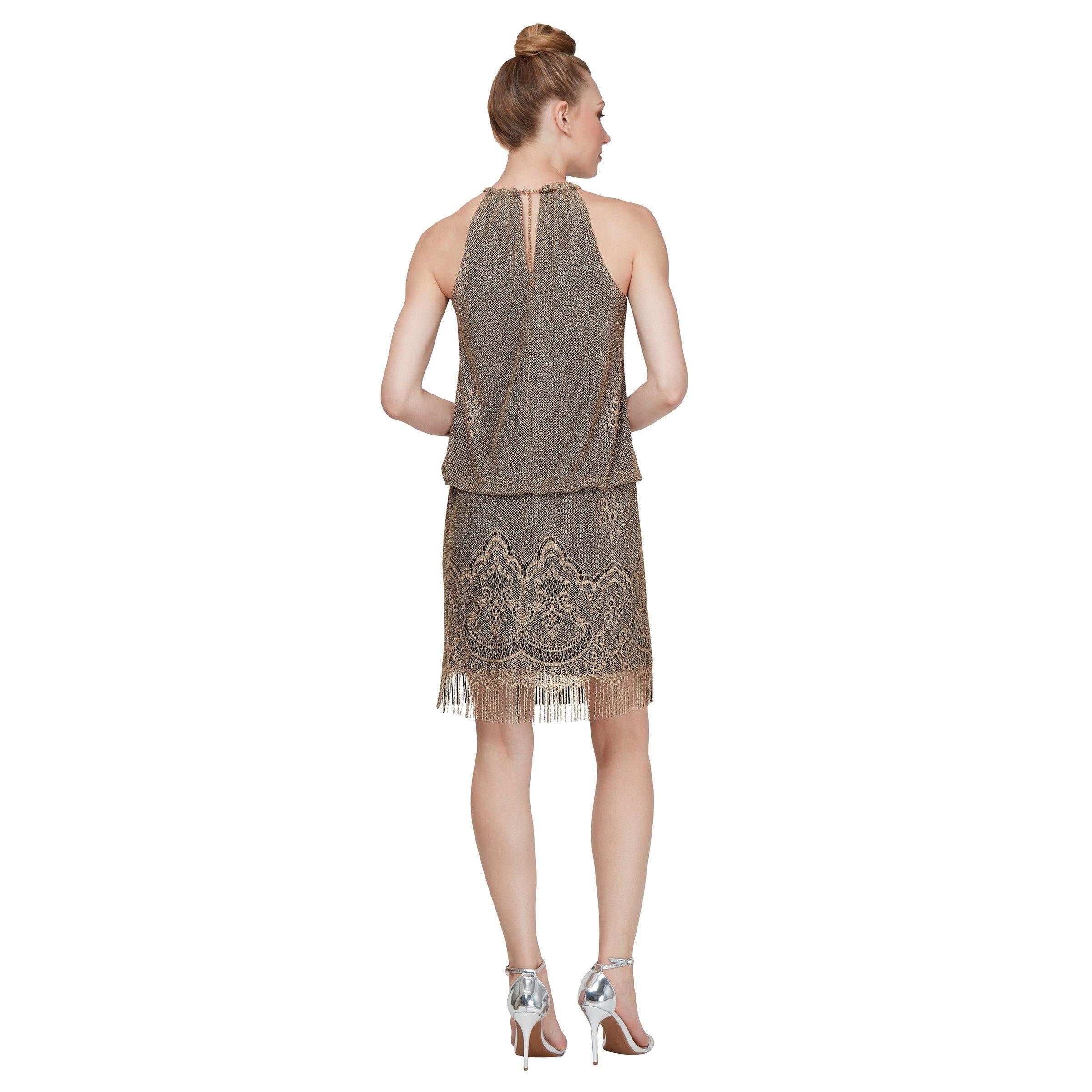 SL Fashions Short Metallic Blouson Dress 195024 - The Dress Outlet