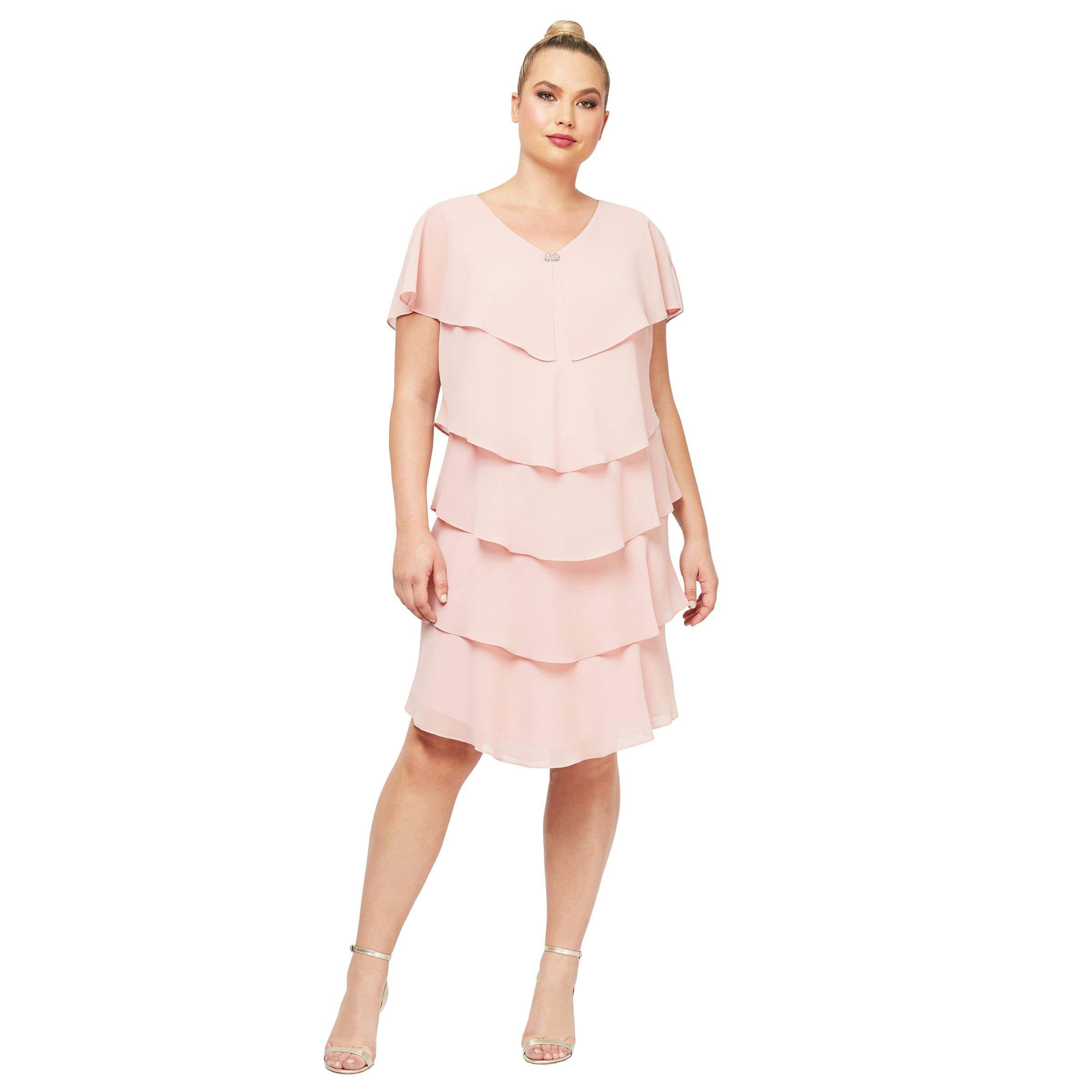 SL Fashions Short Plus Size Tiered Dress 617525 - The Dress Outlet