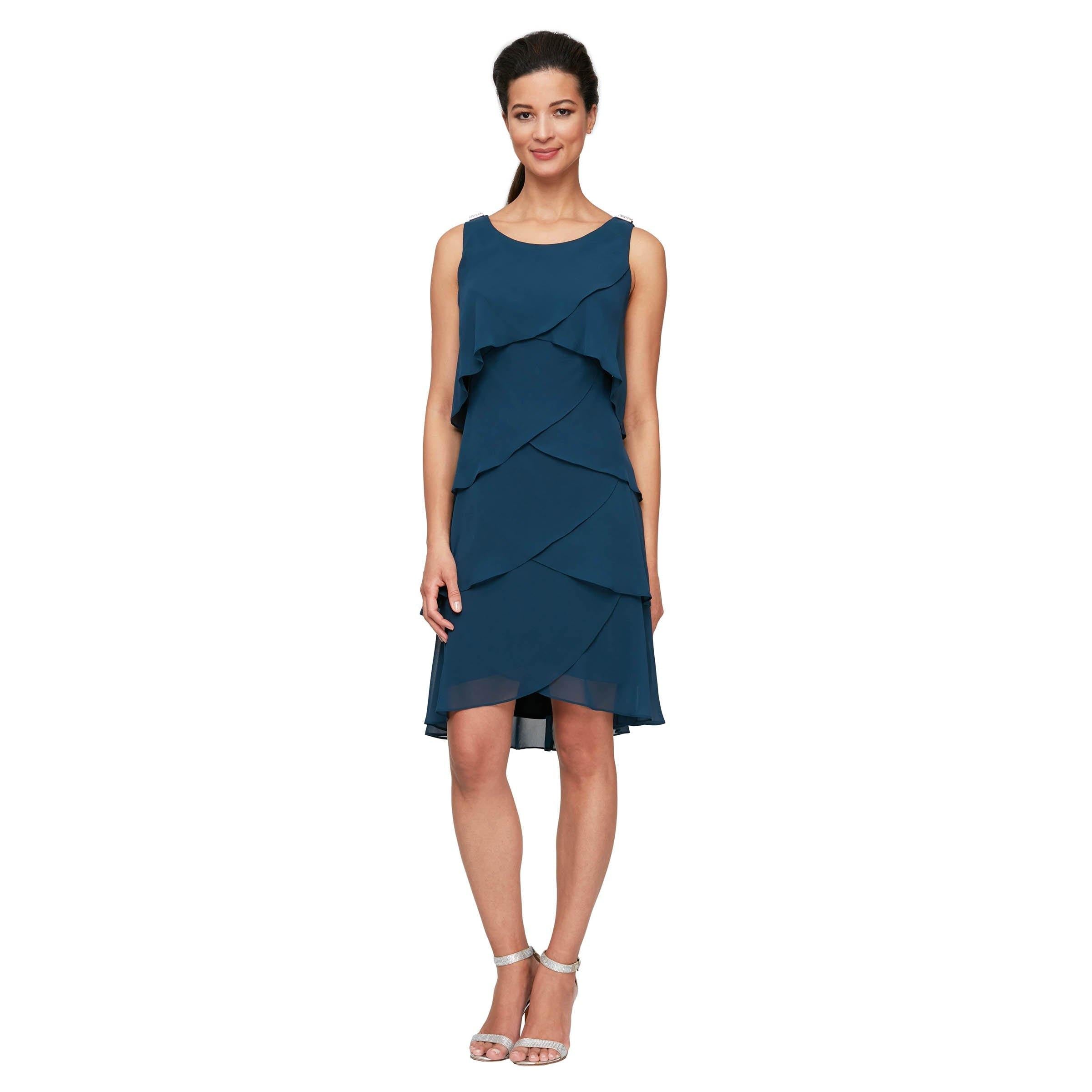 SL FASHIONS Tulip Tiered Petal Dress in Steel, Size 16 SL FASHIONS Tulip Tiered Petal Dress in Steel, Size 16
