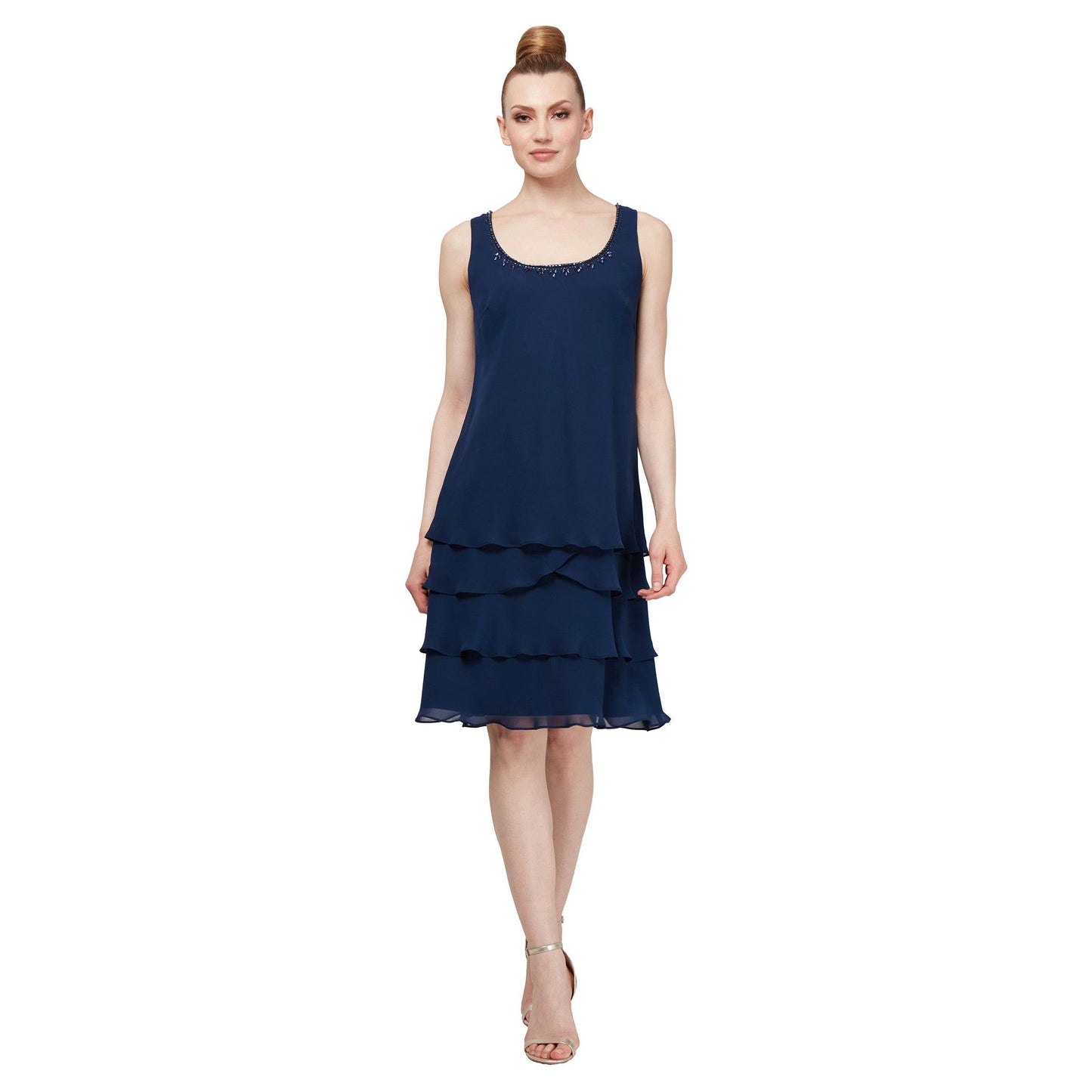 SL Fashions Short Sleeveless Tiered Dress 91701811 - The Dress Outlet