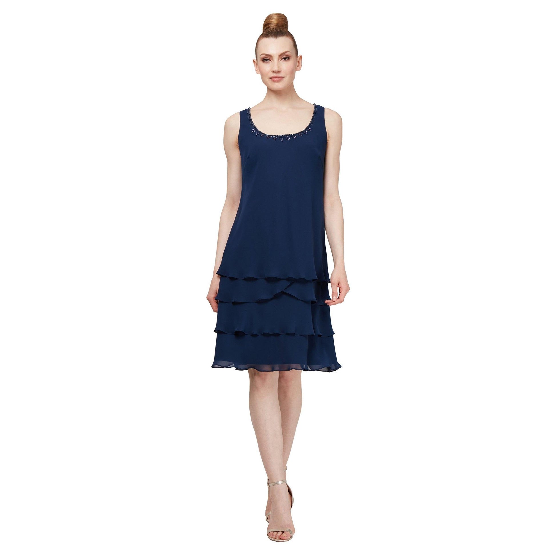 SL Fashions 91701811 Short Sleeveless Tiered Dress