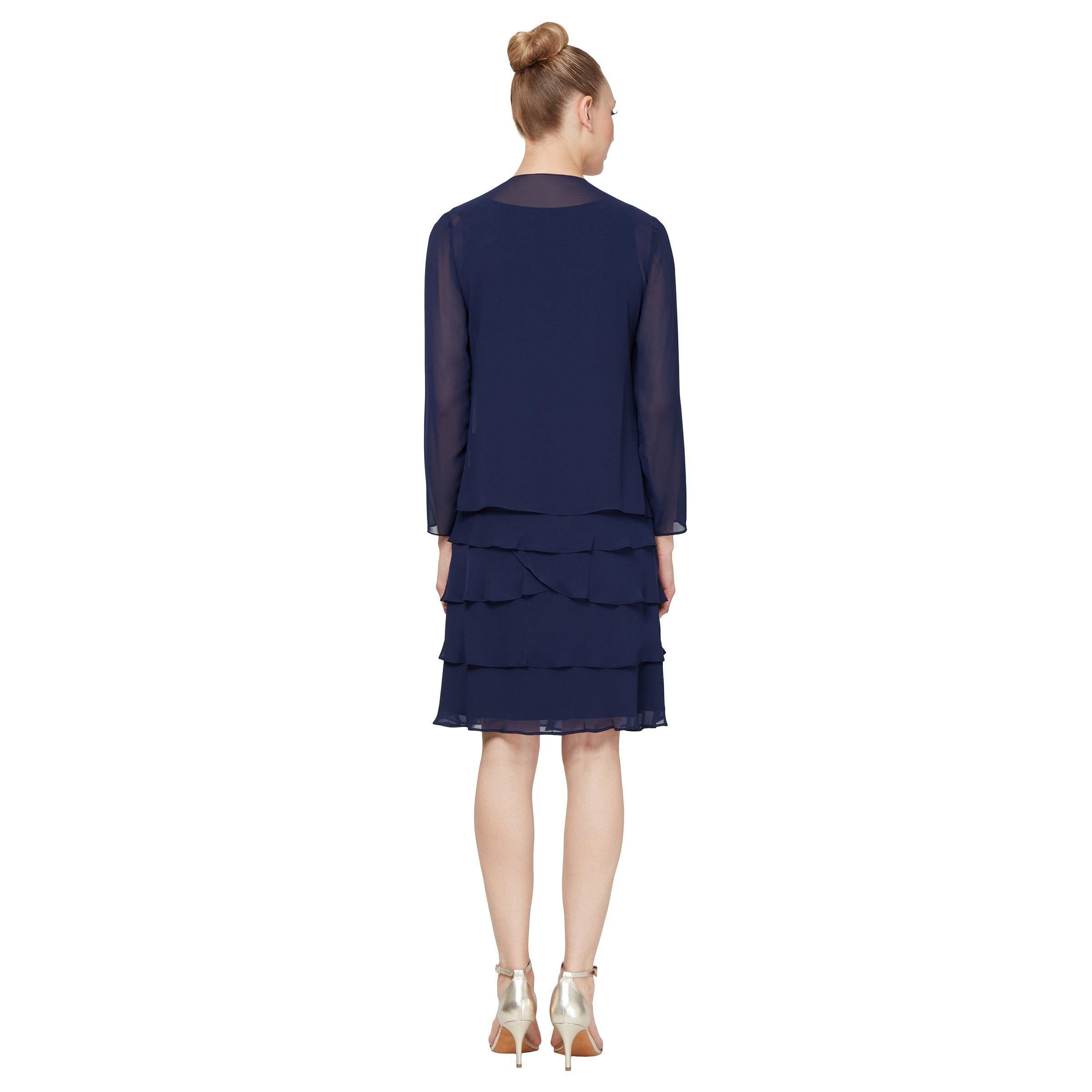 SL Fashions Short Tiered Skirt Jacket Dress 110692M - The Dress Outlet