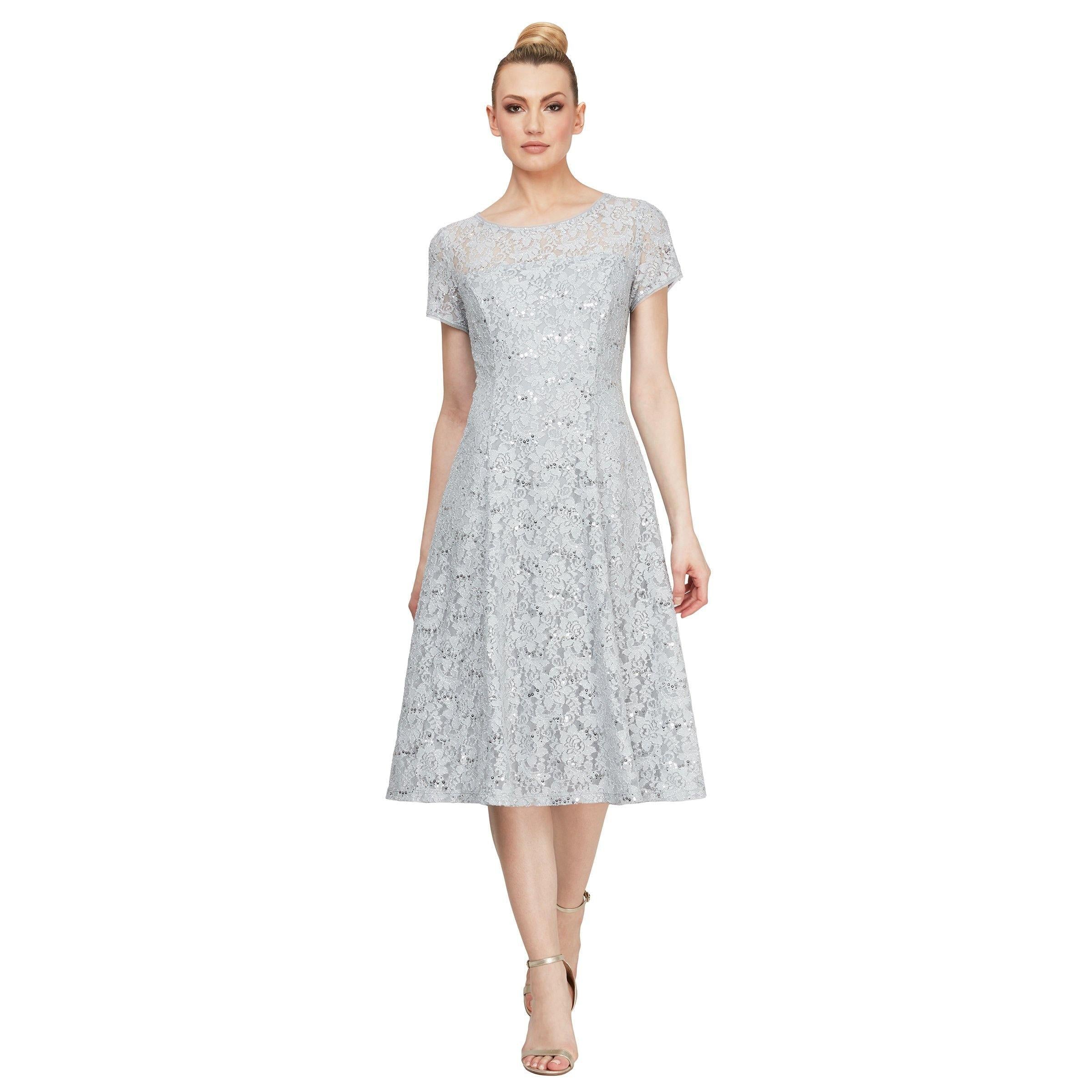SL Fashions Tea Length Cap Sleeve Lace Dress 9119417 - The Dress Outlet