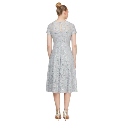 SL Fashions Tea Length Cap Sleeve Lace Dress 9119417 - The Dress Outlet