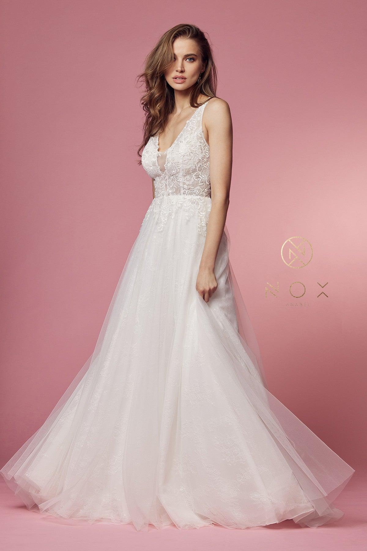 Sleeveless A-Line Long Wedding Gown