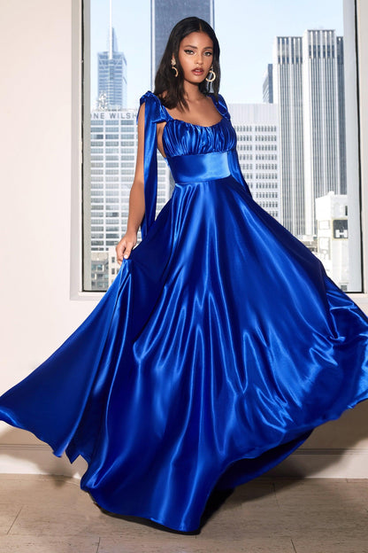 Sleeveless A Line Satin Long Prom Dress - The Dress Outlet