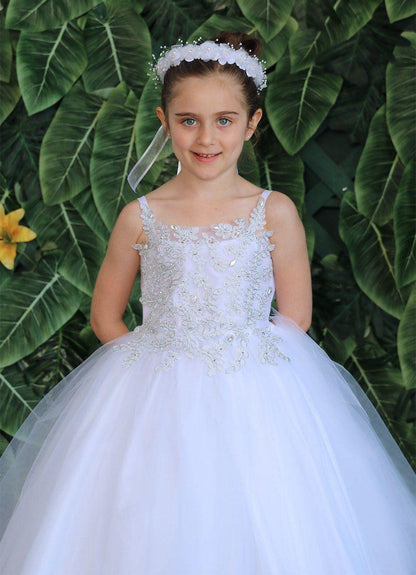 Sleeveless Beaded Lace Appliques Flower Girl Dress - The Dress Outlet