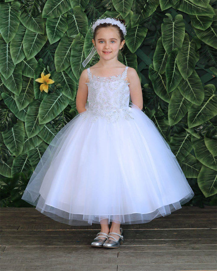 Sleeveless Beaded Lace Appliques Flower Girl Dress - The Dress Outlet