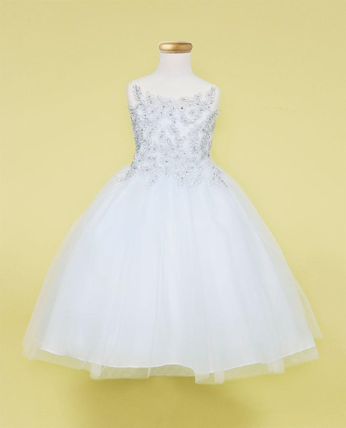 Sleeveless Beaded Lace Appliques Flower Girl Dress - The Dress Outlet
