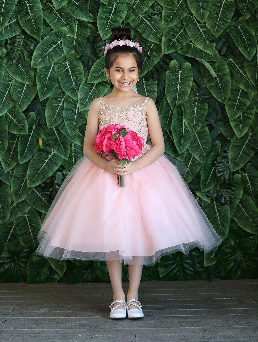 Sleeveless Beaded Lace Appliques Flower Girl Dress - The Dress Outlet