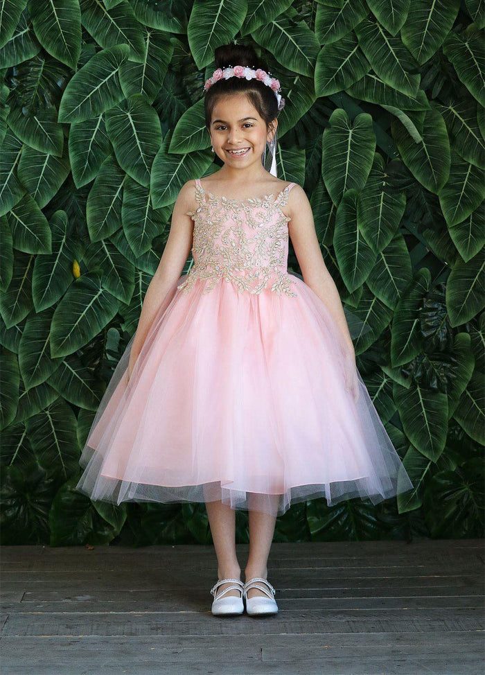 Sleeveless Beaded Lace Appliques Flower Girl Dress - The Dress Outlet