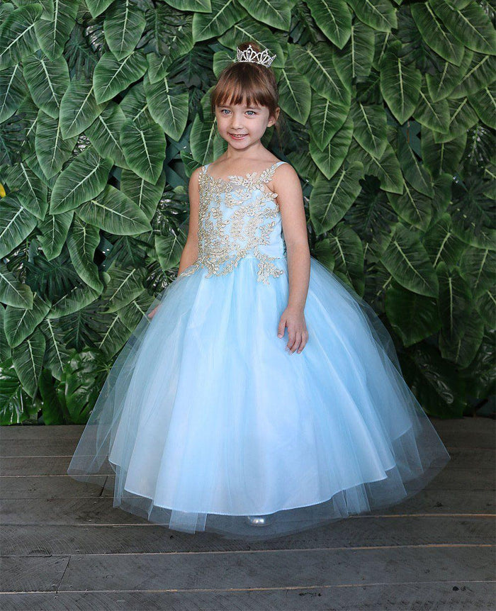 Sleeveless Beaded Lace Appliques Flower Girl Dress - The Dress Outlet