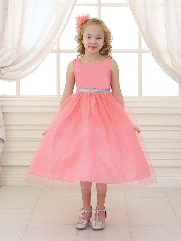Sleeveless Beaded Waistline Flower Girl Dress
