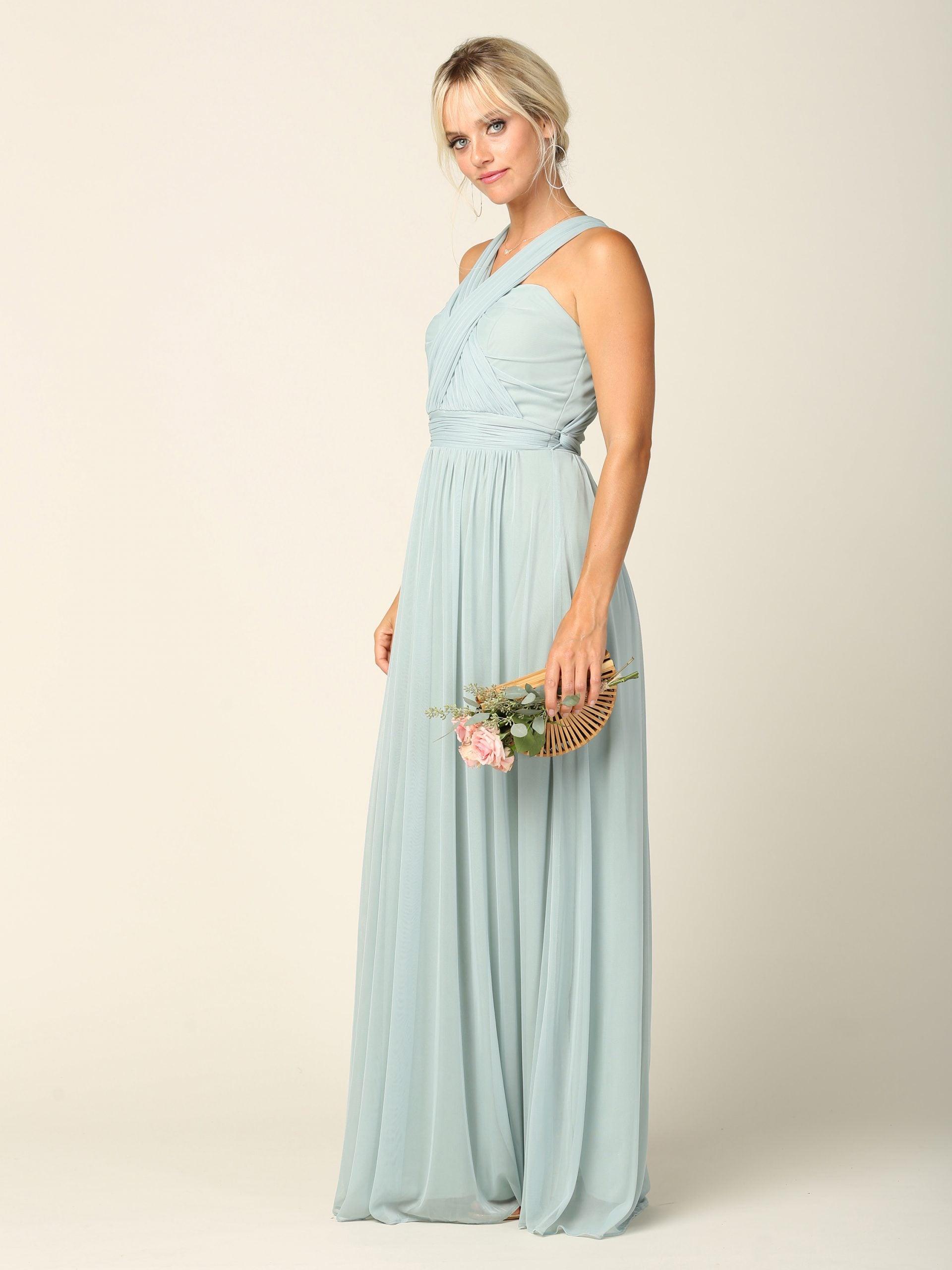 Sleeveless Convertible Long Bridesmaids Dress - The Dress Outlet