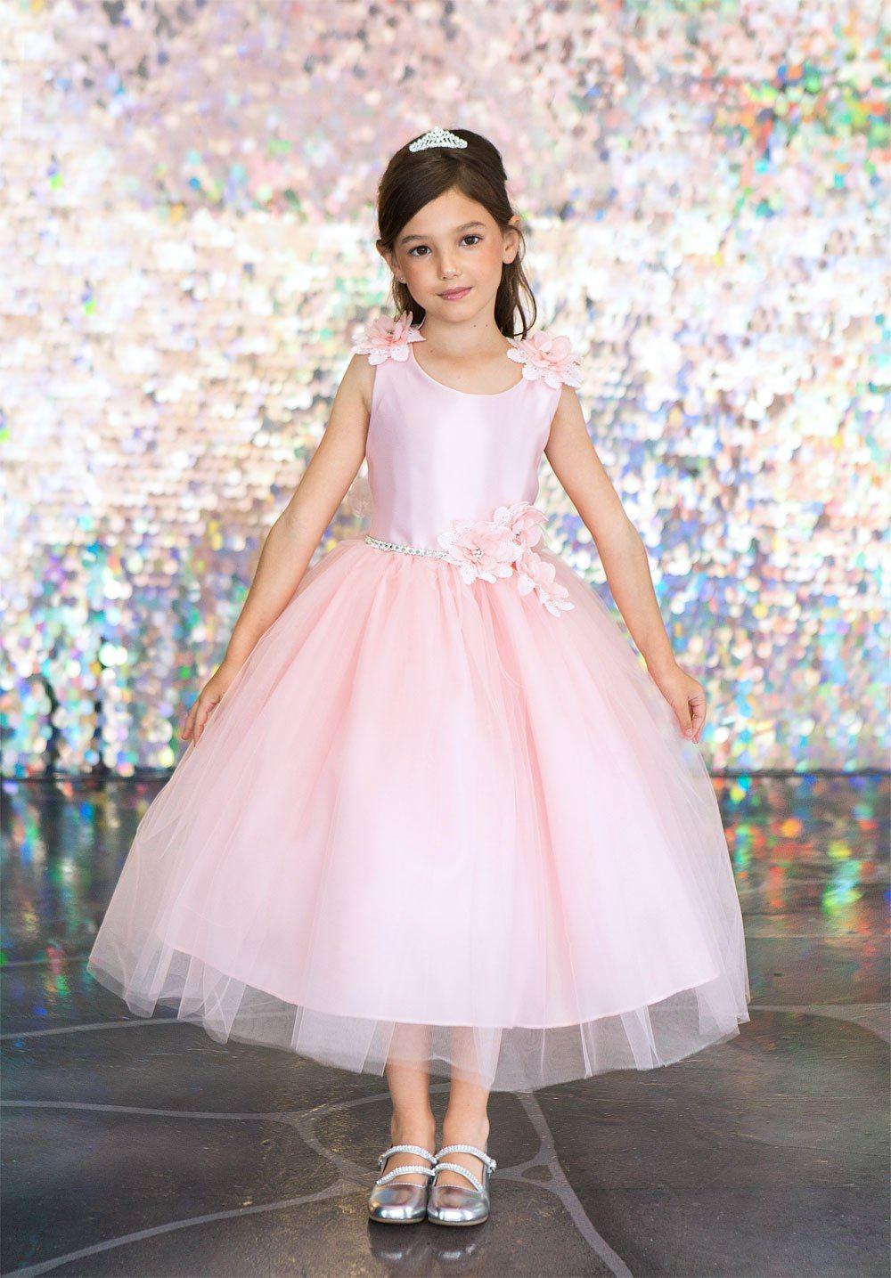 Sleeveless Floral Tea Length Flower Girl Dress - The Dress Outlet
