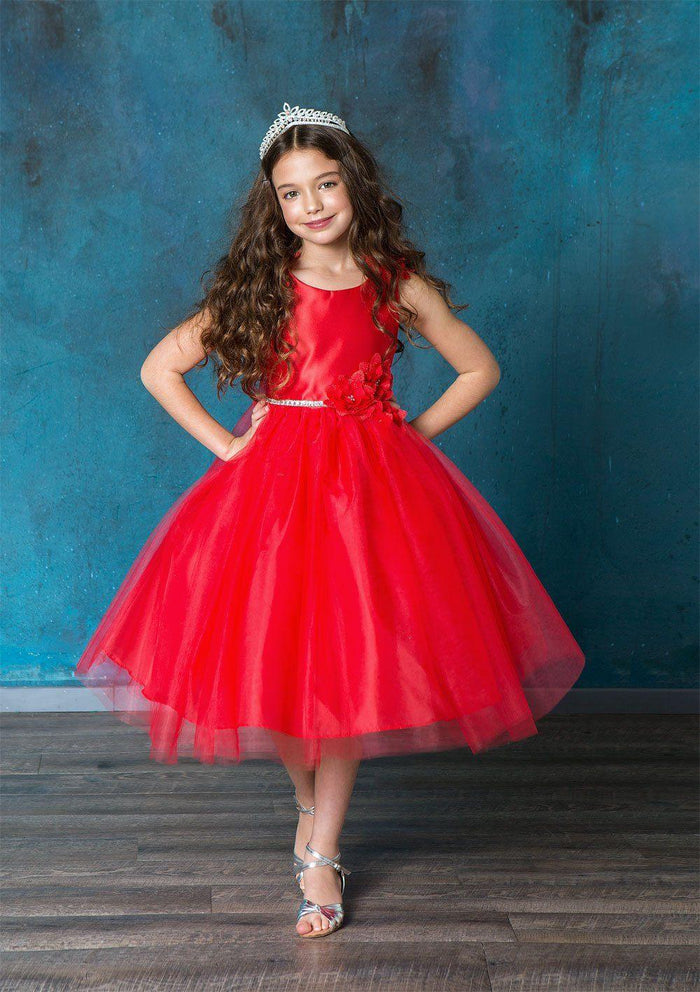 Sleeveless Floral Tea Length Flower Girl Dress - The Dress Outlet