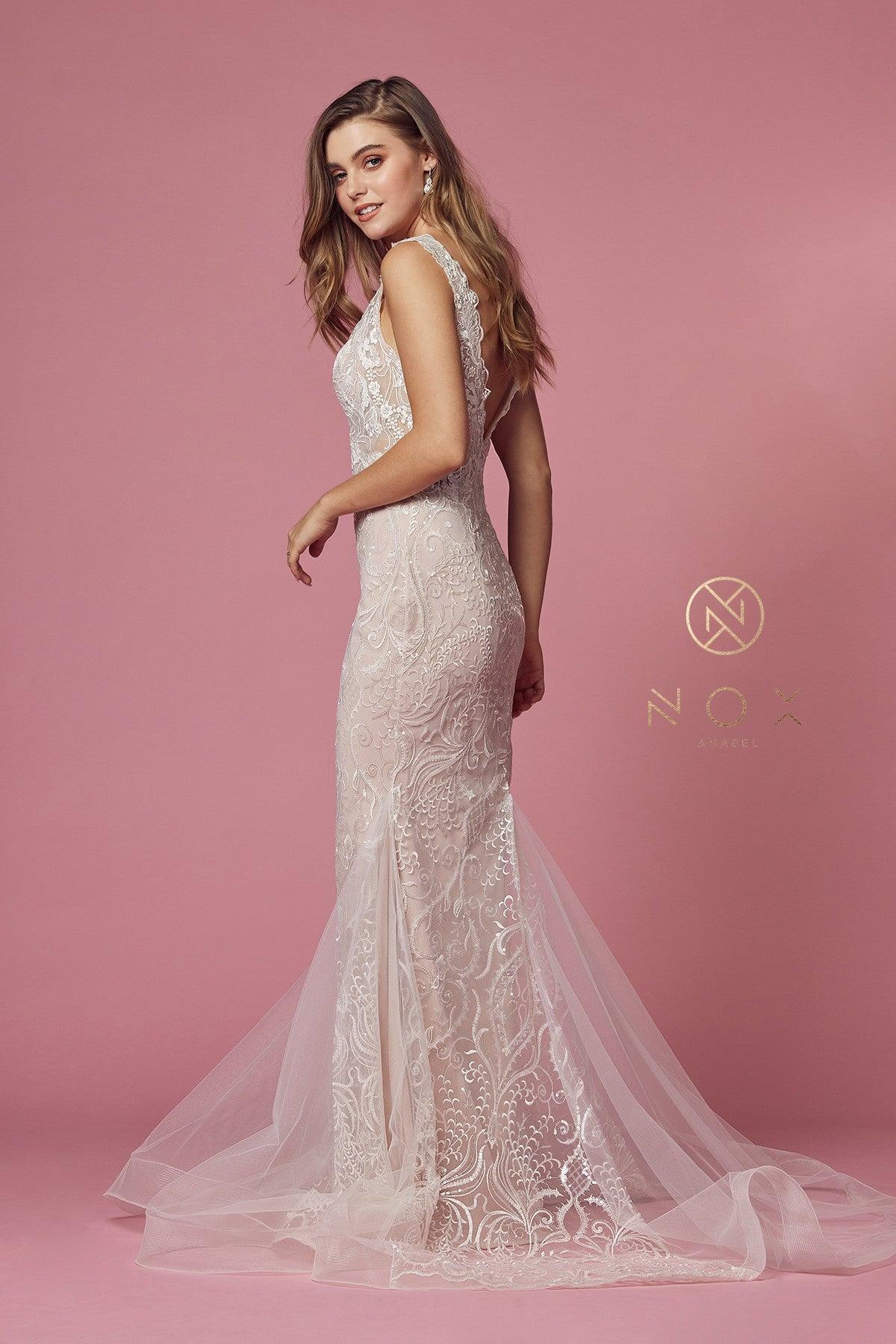 White/Rose Sleeveless Fitted Long Wedding Gown for 89.99 The Dress
