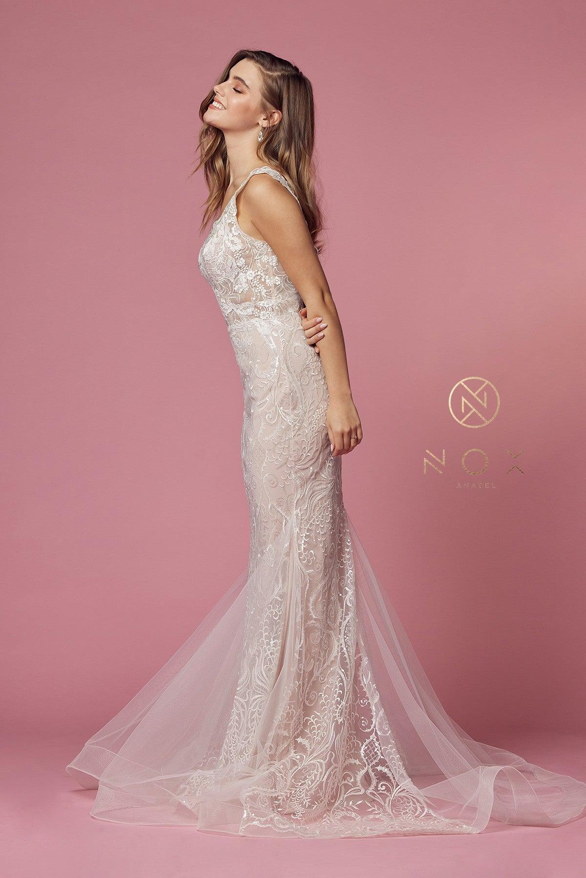 White/Rose Sleeveless Fitted Long Wedding Gown for 89.99 The Dress