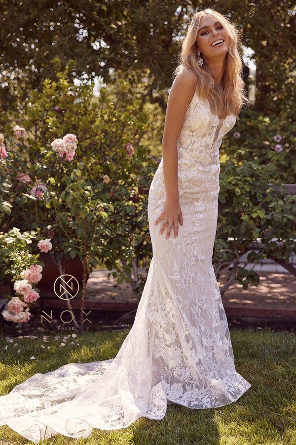 V-Neck Long Formal Wedding Gown