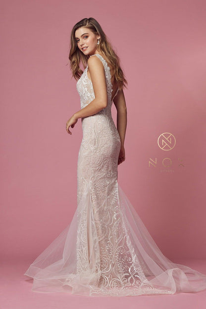 Sleeveless Formal Long Wedding Gown - The Dress Outlet