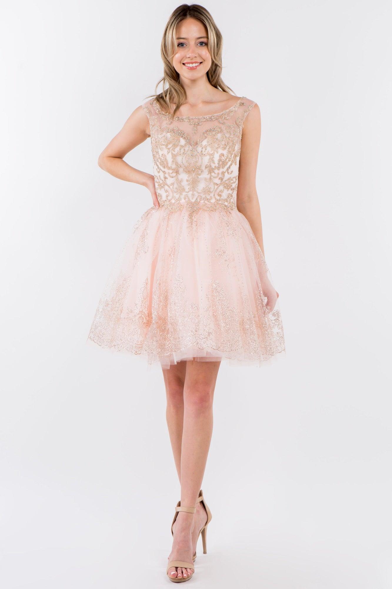 Sleeveless Glitter Short A Line Dress - The Dress Outlet