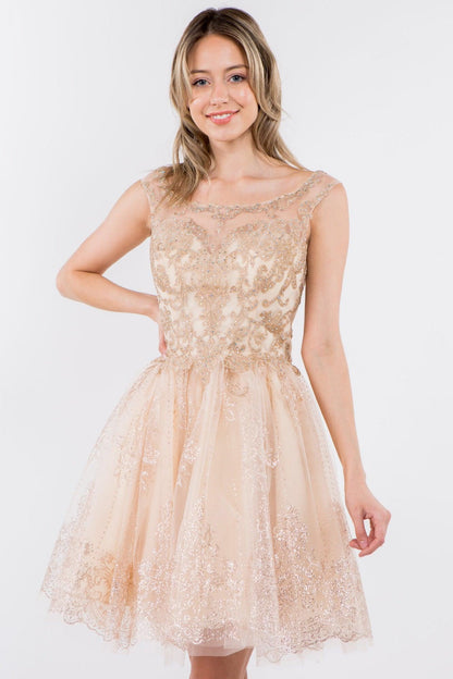 Sleeveless Glitter Short A Line Dress - The Dress Outlet