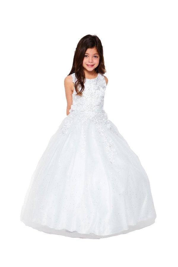 girls long white dress Sleeveless Long A-line Flower Girls Dress